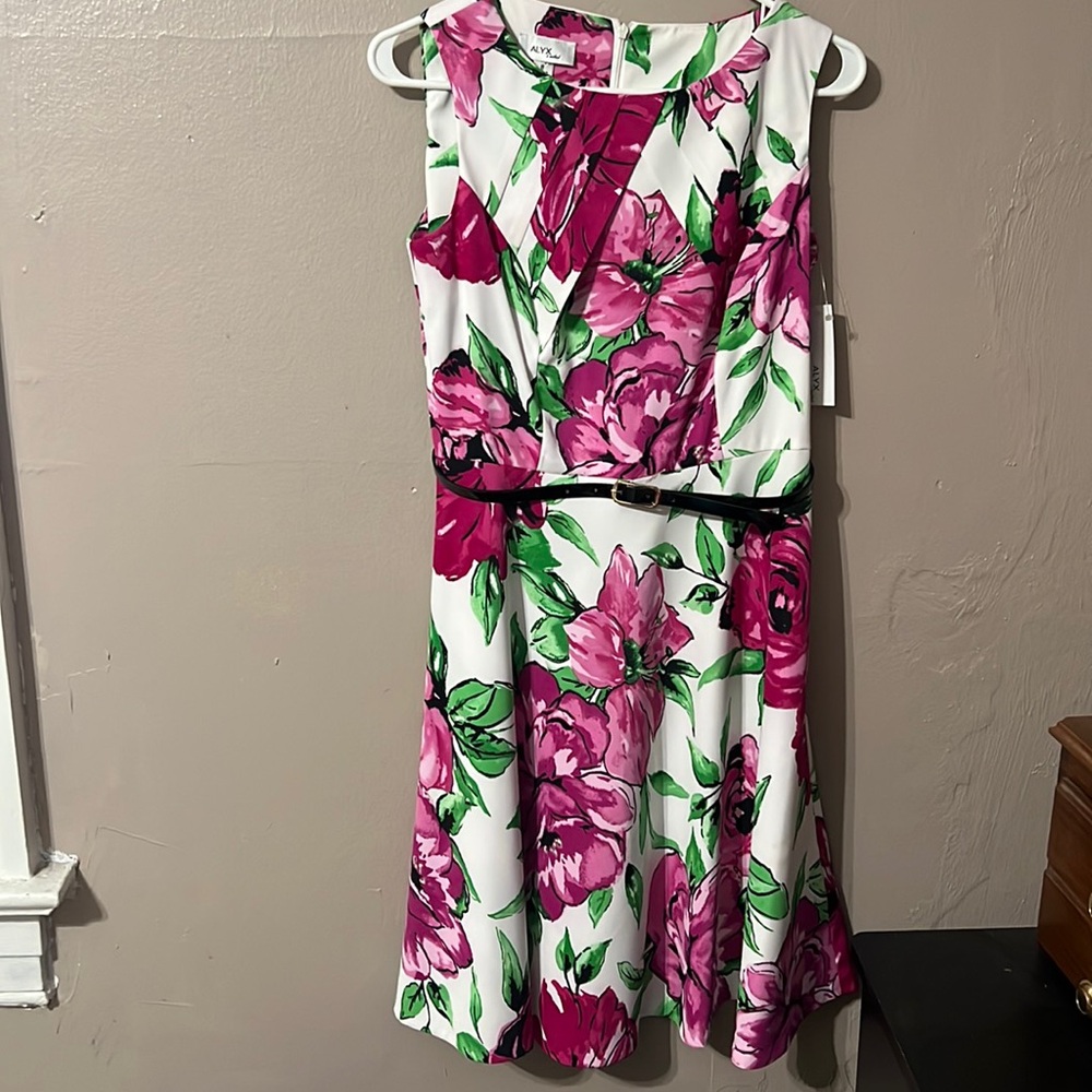 ALYX Limited Size 8 Fit and Flare Floral Dress green and pink